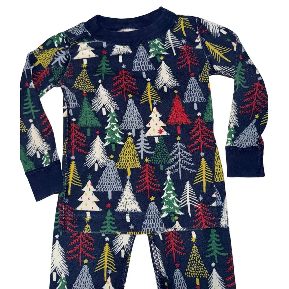 Hanna Andersson Organic Cotton Christmas Tree Pajama Set Toddler Size 3T Holiday